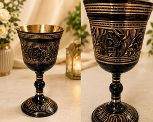 Gobelets en laiton ornés, décor argenté, doré et noir, coupes à vin avec motif floral gravé pour la décoration de table de cérémonie de mariage - Product Image 5