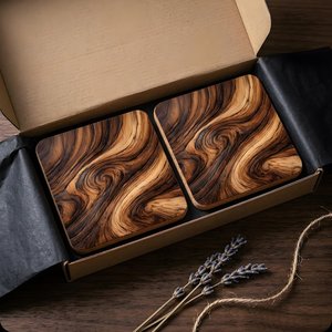Mid Century Teak Wood Grain <b>Coaster</b>: Modern Organic Table Decor, Square Cork Back <b>Drink</b> <b>Coaster</b> for Home Office - Product Image 6