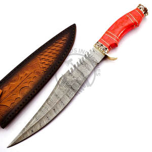 New Edition Customizable Damascus Steel Bowie Hunting <b>Knife</b> w/Red Stone Brass Handle Fixed Blade Camping <b>Knife</b> Survival <b>Knife</b> - Product Image 6