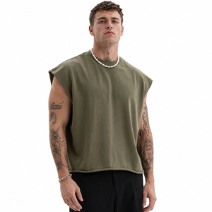 Débardeur tricoté sans manches respirant pour homme, couleur unie, coupe oversize, en coton, pour le sport, le fitness, le streetwear décontracté, effet délavé à l'acide - Product Image 5