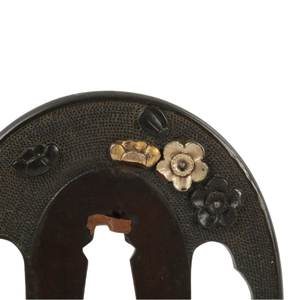 ทั๊งกันมีดญี่ปุ่นยุคเอโดะ ทองแดงแดงนาโนโกะ ประดับด้วยทองและเงิน ลายดอกไม้ ไม่มีตราประทับ - Product Image 3