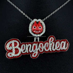 จี้ฮิปฮอปเงินแท้925กำหนดเอง VVS เพชรโมอิสเคลือบสีแดงเคลือบทองเพชรแผ่นหลักสำหรับงานปาร์ตี้ตัวหนังสือ - Product Image 1