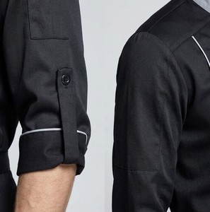 Chaqueta de Uniforme de Chef Negra y Gris, Mezcla de Poliéster y Algodón, Manga Larga, Cuello Alto, Unisex, con Delantal a Juego, para Restaurante y Cocina - Product Image 5