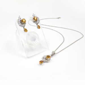 Ensemble de boucles d'oreilles pendantes en argent sterling 925 avec citrine naturelle en forme de poire, plaqué rhodium, bijoux fins tendance OEM/ODM pour mariage - Product Image 5