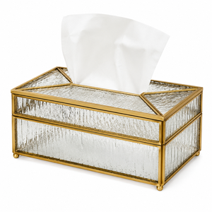Vintage Textured Glass Tissue Box Holder <b>Antique</b> Gold Metal <b>Frame</b> Luxury Decorative Tissue Case for Home Hotel Vanity Table Deco - Product Image 1