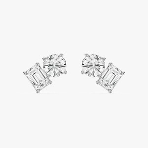 Pendientes de Diamantes Cultivados en Laboratorio, Redondos y Esmeralda, en Oro Blanco de 14K, Clásicos para Mujer, Uso Diario, en Venta - Product Image 3
