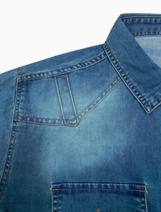 Chemise en jean pour homme TRIBON SPORTS, manches longues, couleur unie, délavage moyen, coton respirant, coupe ajustée, col rabattu, surpiqûres décontractées - Product Image 6