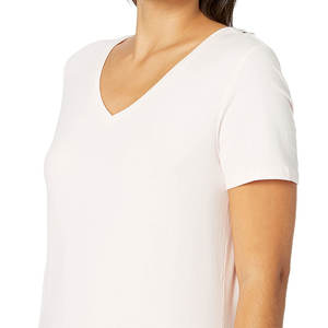 Camiseta de Cuello en V para Mujer, Tejido de Mezcla de Algodón Suave, Diseño a Cuadros Estampado, Ecológica, Informal, de Manga Corta, Cómoda para Uso Diario - Product Image 3
