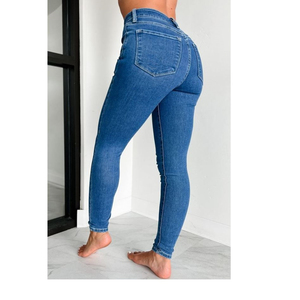 High Quality Ladies Cotton <b>Ankle</b>-Length Pant Women's Casual Breathable Denim Jeans Beautiful Silver Buttons Embroidery Washed - Product Image 4