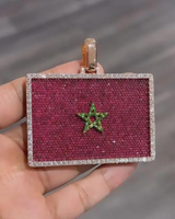 Pendentif drapeau marocain en moissanite or rose de luxe, taille brillant ronde, entièrement serti, avec breloque étoile ethnique, unisexe