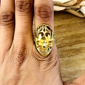 Latest New Design <b>Skull</b> <b>Ring</b> Gothic Brass Jewelry Men 18k Gold Plated Filigree Cutout Punk Skeleton Statement Wholesale/OEM/ODM - Product Image 3