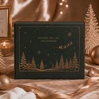 Boîte cadeau rigide de luxe personnalisée pour jouet en peluche de Noël, fermeture magnétique, estampage à chaud doré, gaufrage, insert en EVA UV, saison des fêtes