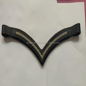 Banda de cejas acolchada suave de caballo de cuero personalizado con cristal dorado ostentoso en forma de V fabricante exclusivo hecho a mano - Product Image 4