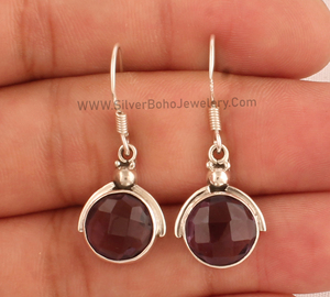 Boucles d'oreilles en argent sterling 925 avec améthyste, fabrication directe, haute qualité, pierre violette facettée, bijoux en gros, artisan indien - Product Image 3