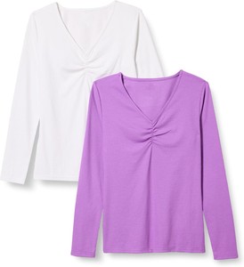 เสื้อยืดแขนยาวคอวีสีพื้นสำหรับผู้หญิง ผ้าถัก สวมใส่สบาย ทรงปกติ ระบายอากาศได้ดี ใส่ได้ทุกฤดู ผสมผ้าสแปนเด็กซ์และผ้าฝ้าย ผลิตตามสั่ง - Product Image 2