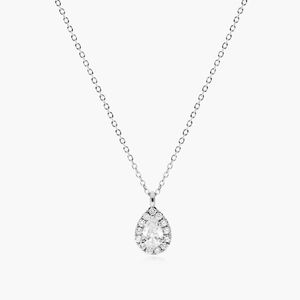Halo Pear Shaped Diamond <b>Necklace</b> In White Gold - Product Image 2