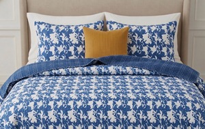 Classic Blue White Floral Quilted <b>Bedding</b> Set Organic Cotton Handmade All Season Home Decor - Product Image 3