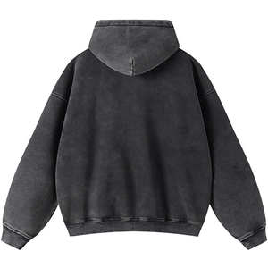 Sweat à capuche zippé oversize pour homme en molleton 100% coton, streetwear de haute qualité, délavé à l'acide, brodé, effet soleil délavé, collection automne - Product Image 2