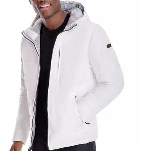 Veste matelassée à capuche blanche pour homme avec fermeture éclair, coupe-vent, manteau d'hiver décontracté, rembourrage épais en polyester, coupe régulière - Product Image 6