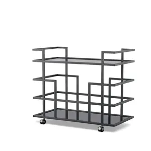 Carrito de bar moderno hecho a mano de metal con ruedas, carrito de metal premium artesanal para sala de estar, chapado, Zahid Exports - Product Image 1