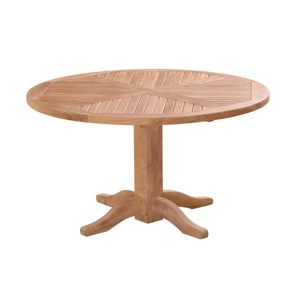 Modern Eco-Friendly <b>Round</b> Teak <b>Outdoor</b> Dining <b>Table</b> with Pedestal Base for Garden Restaurant Resort and Patio Use - Product Image 1