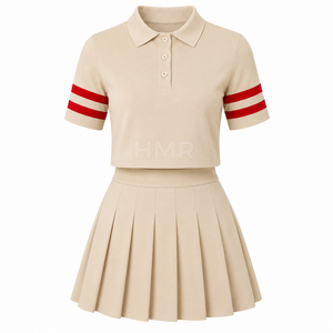 Ensemble 2 pièces style preppy HMR Sisterhood Sorority, haut polo court avec rayures rouges, jupe plissée, vêtements printemps-été - Product Image 4