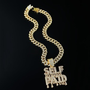 Luxury European American Hip Hop Exaggerated Full Diamond Letter Pendant Cuban <b>Chain</b> <b>Necklace</b> for Men - Product Image 2
