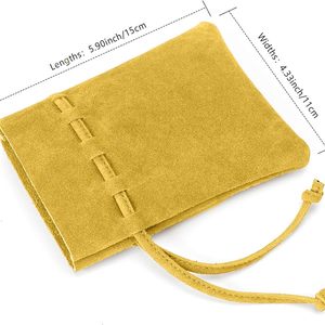 Sac à cordon en cuir véritable de qualité supérieure pour le rangement des dés, avec 8 compartiments intérieurs pour dés, doublure en velours doux - Product Image 5