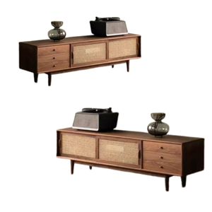 Meuble TV pour le salon au design moderne en bois de teck et rotin équipé de tiroirs de style classique - Product Image 5