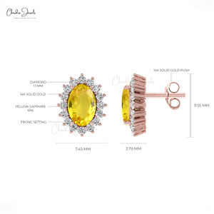 Mega soldes pour la Journée de la Femme : Boucles d'oreilles en or fin 14 carats avec diamants et saphirs jaunes 1,16 carat, style halo, prix d'usine - Product Image 5