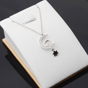 Pendentif étoile et lune en argent S925 avec collier de perles 8-9 mm, ensemble de bijoux DIY pour femmes, incrusté 388 - Product Image 1
