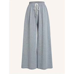 Elastic Waist Pleated Full Length <b>Black</b> Color Casual Fashion Long Pants <b>Trousers</b> for <b>Women</b> - Product Image 2
