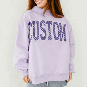 Sudadera con Cuello Alto y Logotipo Personalizado Bordado, Diseño de Puntos, Corte Holgado, Transpirable, de Algodón y Felpa, Ecológica, para Mujer - Product Image 1