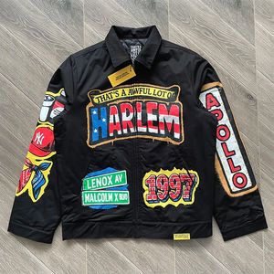 Veste unisexe noire à fermeture éclair, imprimé drapeau d'aigle, veste à revers, streetwear, manteau décontracté de haute qualité - Product Image 1