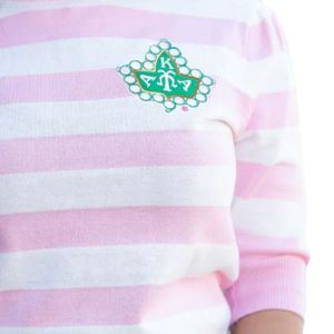 Pull court rayé rose et blanc AKA pour femme, tricoté, avec broderie de blason, haut de gamme, décontracté et élégant - Product Image 6