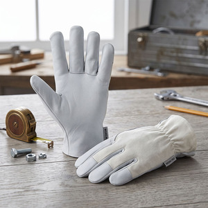 Industrial Cowhide Grain Leather Safety <b>Gloves</b> Elastic Cuff Breathable Anti-Vibration for Construction Abrasion Resistant - Product Image 4