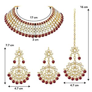 Ensemble de bijoux ethniques plaqués or pour femmes avec perles rouges et motif de fleur en cristal pour mariage ou fête - Product Image 3