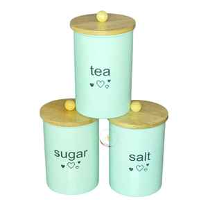 Ensemble de contenants de rangement en métal et en bois faits à la main, écologiques, avec couvercles hermétiques, jolies boîtes de cuisine modernes pour le sel, le sucre, le thé - Product Image 3