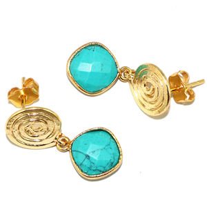 ต่างหูทรงหยดน้ำแบบห่วงลวดลายเกลียวสีเทอร์ควอยซ์สไตล์แฟชั่นร่วมสมัย ประดับขอบทอง 18K ตัวเรือนทำจากทองเหลือง สำหรับผู้หญิง - Product Image 3