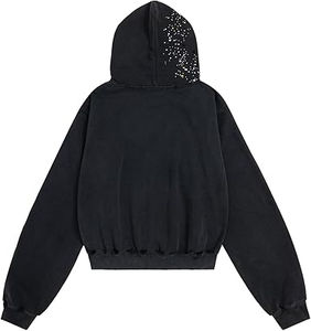 Premium Black <b>Rhinestone</b> Zip Up men's hoodie hoodie for men Streetwear Sparkle Cotton Fleece Fashion <b>Jacket</b> WinterEssential - Product Image 2