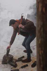 Tête de hache viking forgée à la main, qualité industrielle/DIY, acier au carbone, dos plat, manche en bois naturel, HRC 58-60, utilisation extérieure, abattage d'arbres - Product Image 4