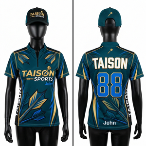 เสื้อดาร์ทผู้หญิง 160 GSM ผ้าโพลีเอสเตอร์อินเตอร์ล็อค ระบายอากาศได้ดี สีน้ำเงิน ม่วง ขาว แบบแผง พิมพ์ลายแบบซับลิเมชั่น สกรีนชื่อได้ตามต้องการ - Product Image 6