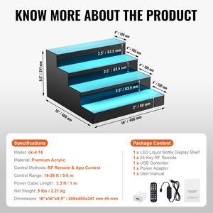 Espositore per Bottiglie di Liquori a 4 Livelli con Illuminazione LED, 16 Pollici, in Acrilico, per Bar Commerciale o Domestico, Scaffale Illuminato a 4 Gradini - Product Image 5