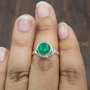 Bague en onyx vert naturel cabochon, argent sterling 925, faite à la main, bague de pierres précieuses, bague statement, bijoux en gros pour cadeau de Noël - Product Image 4