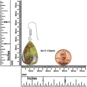 Pendientes Clásicos Hechos a Mano de Plata de Ley 925 con Ópalo Verde Peruano Natural para Bodas y Fiestas, Engaste de Bisel - Product Image 4