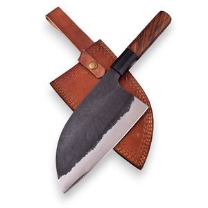 Cuchillo de carnicero serbio de acero inoxidable forjado de alta resistencia, ambidiestro, ergonómico, con mango de palisandro, para cortar carne pesada, estilo vintage. - Product Image 1