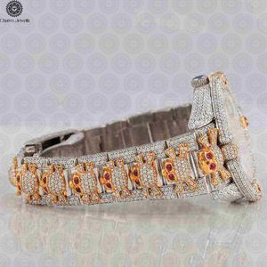 Montre de luxe pour femme en acier inoxydable Charm Jewells, boîtier tonneau 38 mm, lunette sertie de diamants, mouvement à quartz analogique, fermoir papillon - Product Image 3
