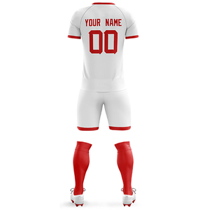 Maillot de football personnalisé à rayures rouges et blanches pour homme, manches courtes, col en V, sublimé, respirant, en polyester - Product Image 5