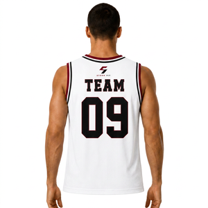 Maillot de basket-ball blanc personnalisé pour homme, col en V, sans manches, impression sublimée, équipe 09, coupe classique, toutes saisons, séchage rapide - Product Image 3