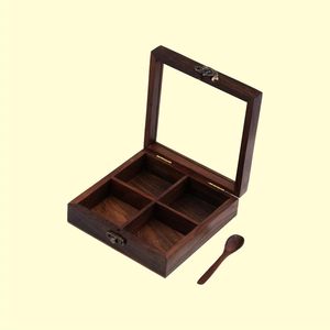 Caja de especias india de madera con nueve compartimentos, cuchara decorativa, multiusos, apta para lavavajillas, ecológica, para el hogar y restaurantes, venta al por mayor - Product Image 2